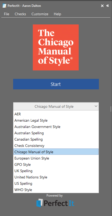 Figure 1: Built-in style guides, now including <em>The Chicago Manual of Style</em>