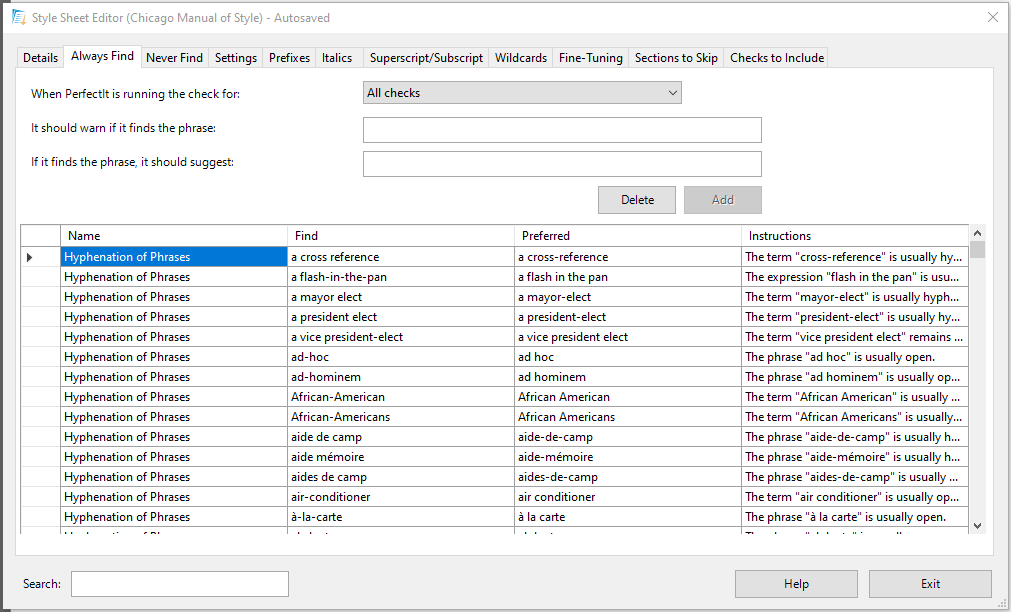 Figure 2: Style sheet editor, now with a search function