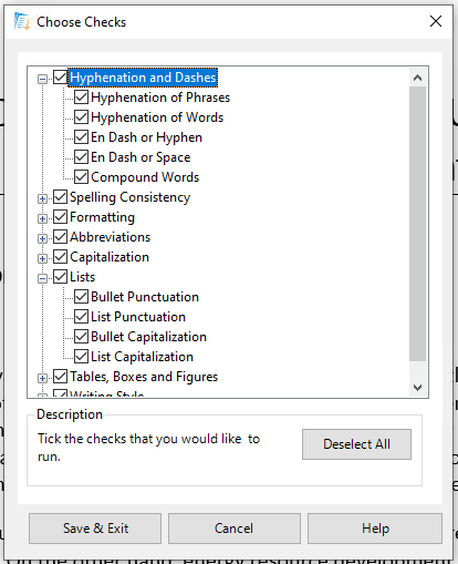 Figure 3: List of checks.
