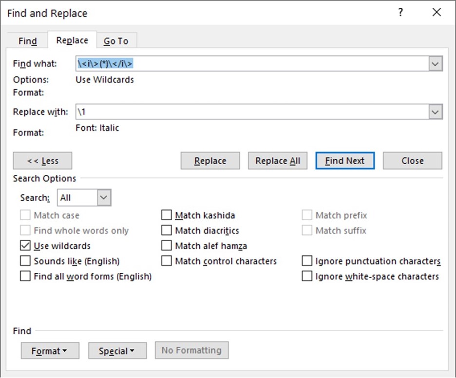 If you check the Use wildcards checkbox in the Find and Replace feature, you&rsquo;ll see new options in Special.